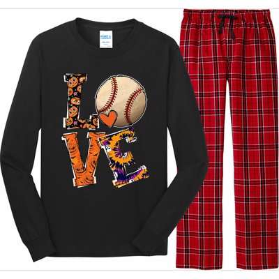 Baseball Player Love Halloween Baseball Pumpkin Tie Dye Long Sleeve Pajama Set