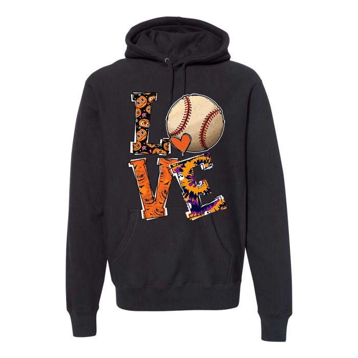 Baseball Player Love Halloween Baseball Pumpkin Tie Dye Premium Hoodie