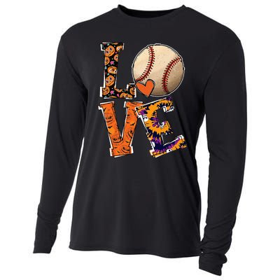 Baseball Player Love Halloween Baseball Pumpkin Tie Dye Cooling Performance Long Sleeve Crew