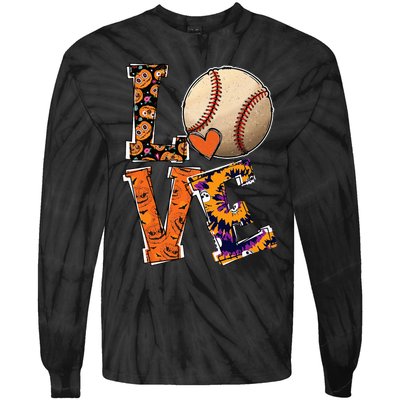 Baseball Player Love Halloween Baseball Pumpkin Tie Dye Tie-Dye Long Sleeve Shirt