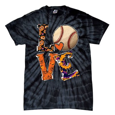 Baseball Player Love Halloween Baseball Pumpkin Tie Dye Tie-Dye T-Shirt