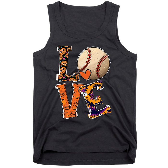 Baseball Player Love Halloween Baseball Pumpkin Tie Dye Tank Top