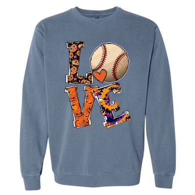 Baseball Player Love Halloween Baseball Pumpkin Tie Dye Garment-Dyed Sweatshirt