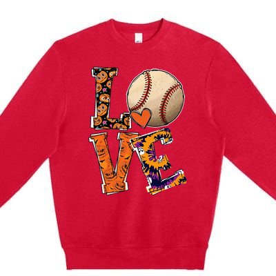 Baseball Player Love Halloween Baseball Pumpkin Tie Dye Premium Crewneck Sweatshirt