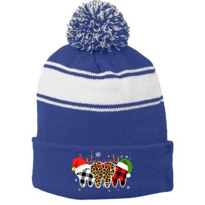 Buffalo Plaid Leopard Teenth Squad Merry Xmas Dentist Dental Gift Stripe Pom Pom Beanie