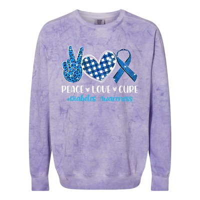 Bleached Peace Love Cure Grey Blue Ribbon Diabetes Awareness Colorblast Crewneck Sweatshirt