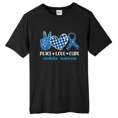 Bleached Peace Love Cure Grey Blue Ribbon Diabetes Awareness Tall Fusion ChromaSoft Performance T-Shirt