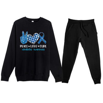 Bleached Peace Love Cure Grey Blue Ribbon Diabetes Awareness Premium Crewneck Sweatsuit Set