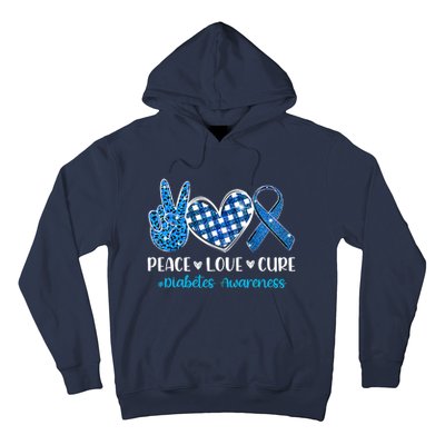 Bleached Peace Love Cure Grey Blue Ribbon Diabetes Awareness Hoodie