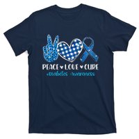 Bleached Peace Love Cure Grey Blue Ribbon Diabetes Awareness T-Shirt