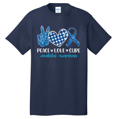 Bleached Peace Love Cure Grey Blue Ribbon Diabetes Awareness Tall T-Shirt