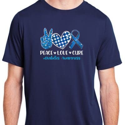 Bleached Peace Love Cure Grey Blue Ribbon Diabetes Awareness Adult ChromaSoft Performance T-Shirt