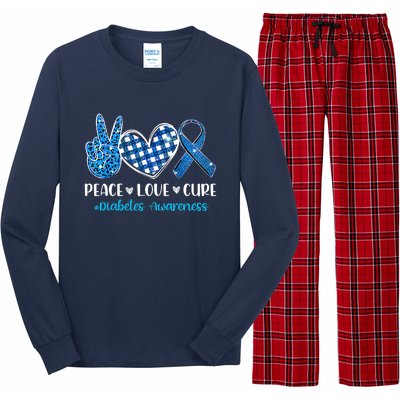 Bleached Peace Love Cure Grey Blue Ribbon Diabetes Awareness Long Sleeve Pajama Set