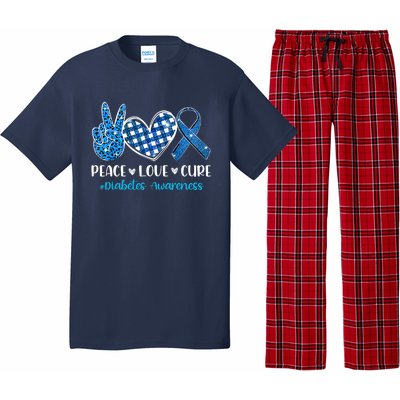 Bleached Peace Love Cure Grey Blue Ribbon Diabetes Awareness Pajama Set