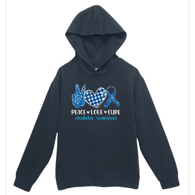 Bleached Peace Love Cure Grey Blue Ribbon Diabetes Awareness Urban Pullover Hoodie