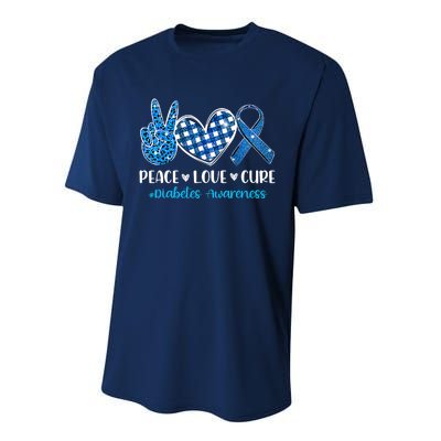 Bleached Peace Love Cure Grey Blue Ribbon Diabetes Awareness Performance Sprint T-Shirt