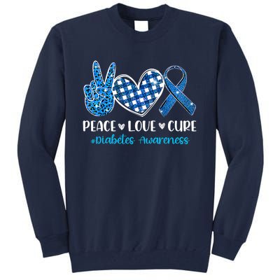 Bleached Peace Love Cure Grey Blue Ribbon Diabetes Awareness Tall Sweatshirt