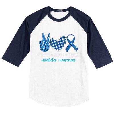 Bleached Peace Love Cure Grey Blue Ribbon Diabetes Awareness Baseball Sleeve Shirt