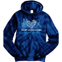 Bleached Peace Love Cure Grey Blue Ribbon Diabetes Awareness Tie Dye Hoodie