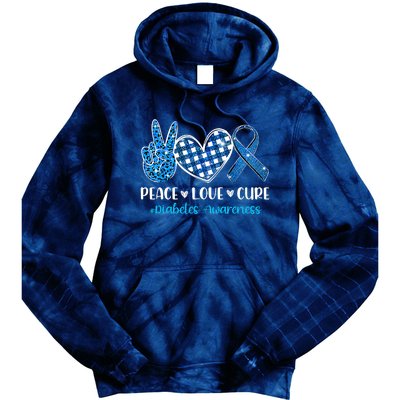 Bleached Peace Love Cure Grey Blue Ribbon Diabetes Awareness Tie Dye Hoodie