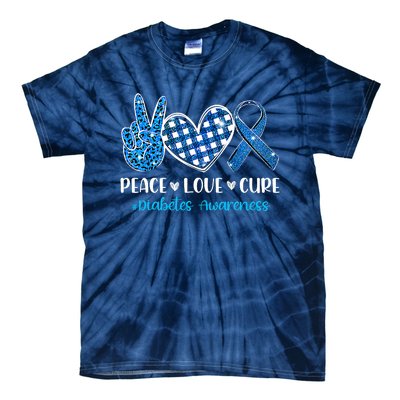 Bleached Peace Love Cure Grey Blue Ribbon Diabetes Awareness Tie-Dye T-Shirt