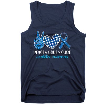 Bleached Peace Love Cure Grey Blue Ribbon Diabetes Awareness Tank Top