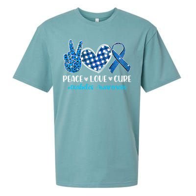 Bleached Peace Love Cure Grey Blue Ribbon Diabetes Awareness Sueded Cloud Jersey T-Shirt