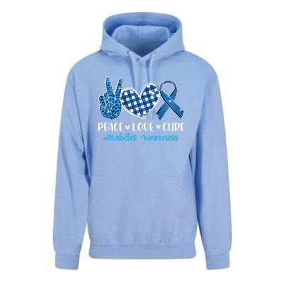 Bleached Peace Love Cure Grey Blue Ribbon Diabetes Awareness Unisex Surf Hoodie