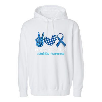 Bleached Peace Love Cure Grey Blue Ribbon Diabetes Awareness Garment-Dyed Fleece Hoodie