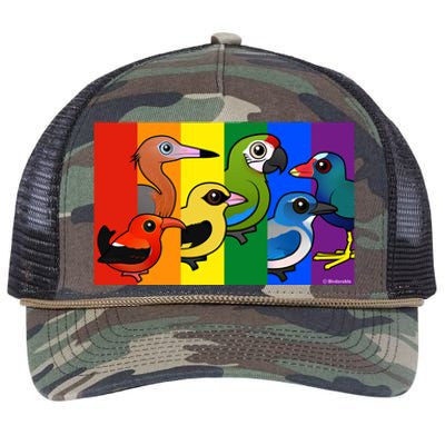 Birdorable Pride Lgbtq Rainbow Colorful Cartoon Cute Birds Gift Retro Rope Trucker Hat Cap