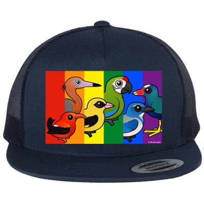 Birdorable Pride Lgbtq Rainbow Colorful Cartoon Cute Birds Gift Flat Bill Trucker Hat