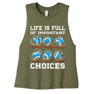 Baseball Pitcher Life Choices Ball Sport Lover Great Gift Women's Racerback Cropped Tank