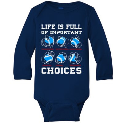 Baseball Pitcher Life Choices Ball Sport Lover Great Gift Baby Long Sleeve Bodysuit