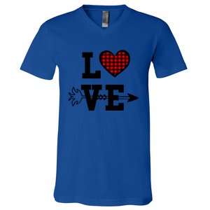 Buffalo Plaid Love Heart Valentine's Day Pajama Top Great Gift V-Neck T-Shirt