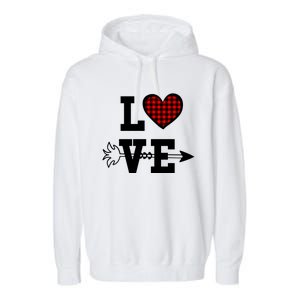 Buffalo Plaid Love Heart Valentine's Day Pajama Top Great Gift Garment-Dyed Fleece Hoodie