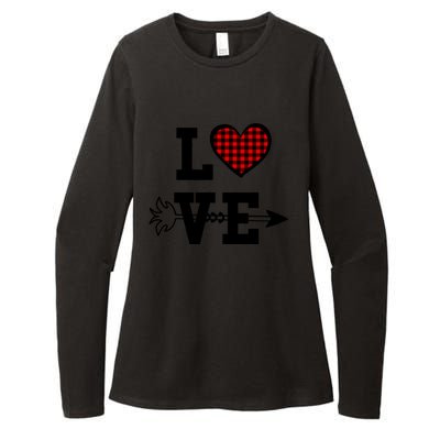 Buffalo Plaid Love Heart Valentine's Day Pajama Top Funny Gift Womens CVC Long Sleeve Shirt