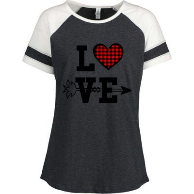 Buffalo Plaid Love Heart Valentine's Day Pajama Top Funny Gift Enza Ladies Jersey Colorblock Tee