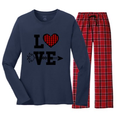 Buffalo Plaid Love Heart Valentine's Day Pajama Top Funny Gift Women's Long Sleeve Flannel Pajama Set 