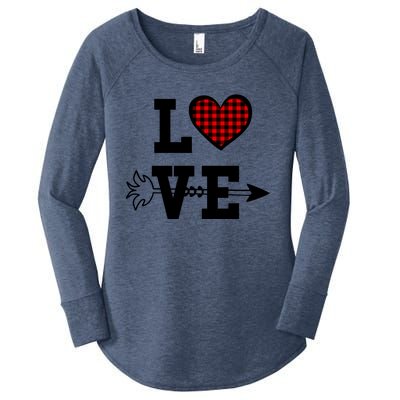 Buffalo Plaid Love Heart Valentine's Day Pajama Top Funny Gift Women's Perfect Tri Tunic Long Sleeve Shirt