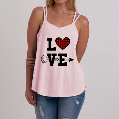 Buffalo Plaid Love Heart Valentine's Day Pajama Top Funny Gift Women's Strappy Tank