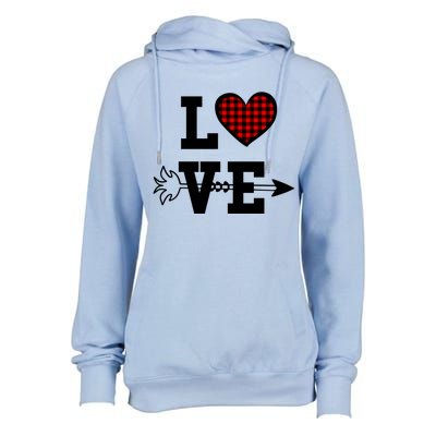 Buffalo Plaid Love Heart Valentine's Day Pajama Top Funny Gift Womens Funnel Neck Pullover Hood