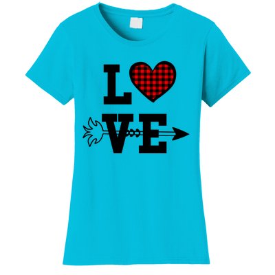 Buffalo Plaid Love Heart Valentine's Day Pajama Top Funny Gift Women's T-Shirt