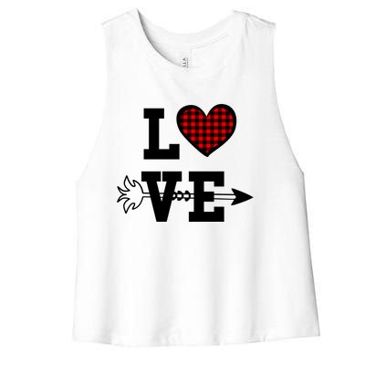 Buffalo Plaid Love Heart Valentine's Day Pajama Top Funny Gift Women's Racerback Cropped Tank