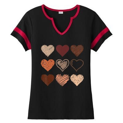 Black Pride Melanin Skin Tone Hearts Black History Month Ladies Halftime Notch Neck Tee