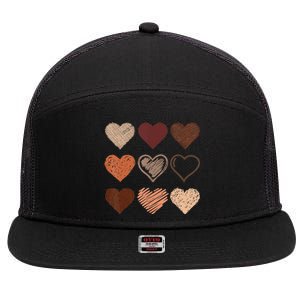 Black Pride Melanin Skin Tone Hearts Black History Month 7 Panel Mesh Trucker Snapback Hat