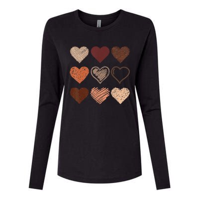 Black Pride Melanin Skin Tone Hearts Black History Month Womens Cotton Relaxed Long Sleeve T-Shirt