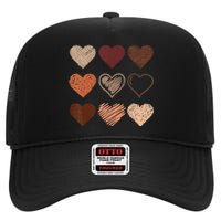 Black Pride Melanin Skin Tone Hearts Black History Month High Crown Mesh Back Trucker Hat