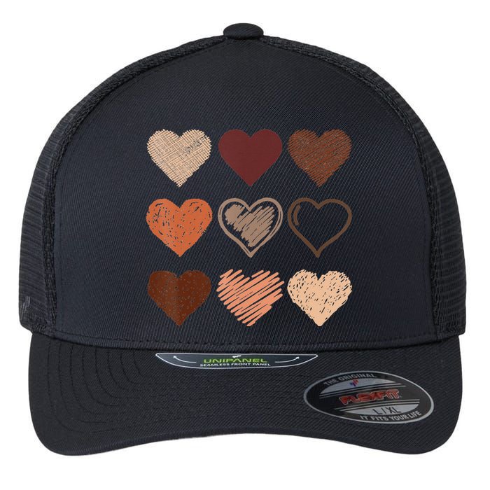 Black Pride Melanin Skin Tone Hearts Black History Month Flexfit Unipanel Trucker Cap