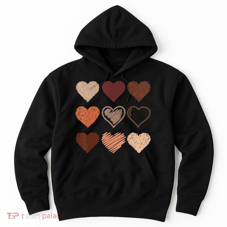 Black Pride Melanin Skin Tone Hearts Black History Month Hoodie