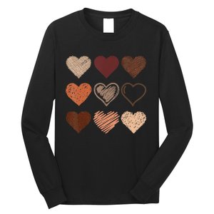 Black Pride Melanin Skin Tone Hearts Black History Month Long Sleeve Shirt